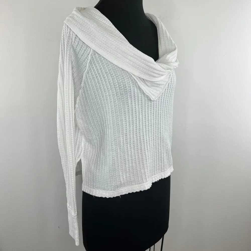 Free People We The Free White Wildfox Waffle Knit Long Sleeve Draped Neck Top XS